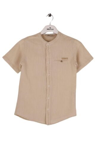 Mutlu Kids Hakim Yaka Kısa Kollu Erkek Çocuk Gömlek Bej - 6 Yaş