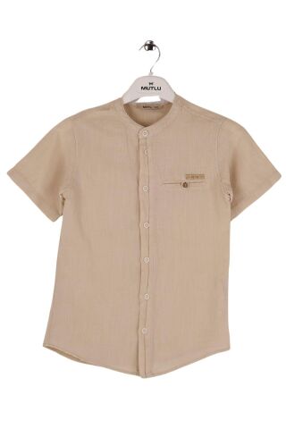Mutlu Kids Hakim Yaka Kısa Kollu Erkek Çocuk Gömlek Bej - 6 Yaş