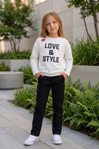 Kız Çocuk Ekru Love & Style Baskılı Uzun Kollu Body EKRU - 9 Yaş