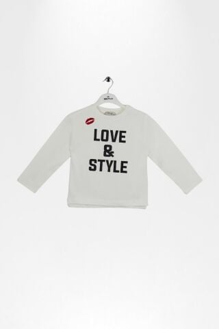 Kız Çocuk Ekru Love & Style Baskılı Uzun Kollu Body EKRU - 9 Yaş