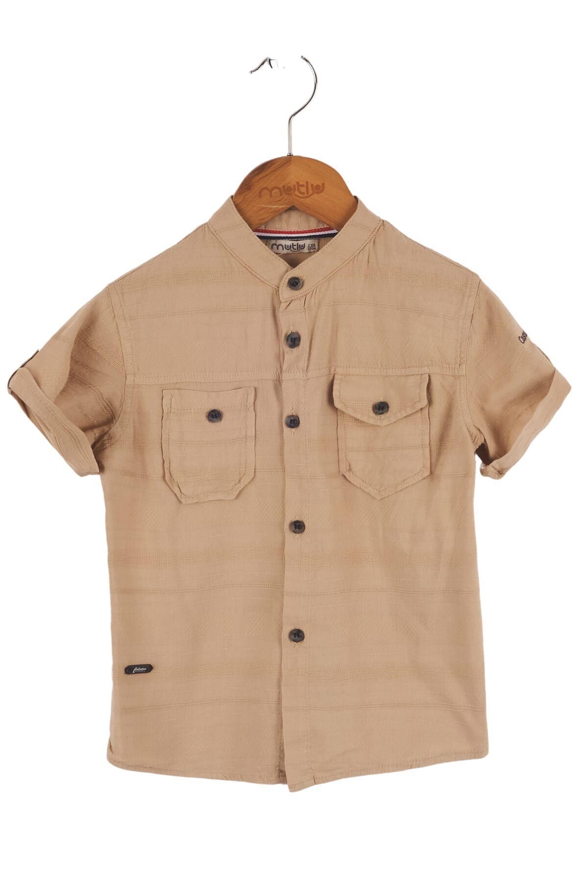 Mutlu Kids Kısa Kollu Erkek Çocuk Gömlek CAMEL - 7 Yaş