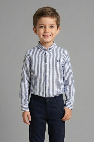 Mutlu Kids Çizgili Erkek Çocuk Gömlek Saks - 13 Yaş