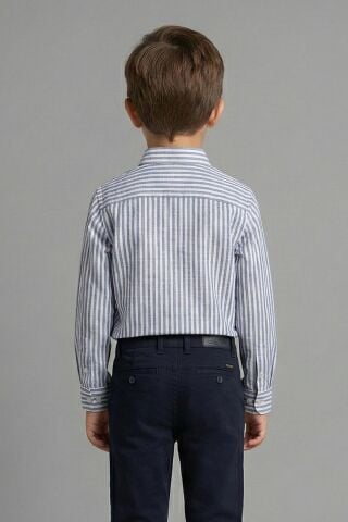 Mutlu Kids Çizgili Erkek Çocuk Gömlek Saks - 14 Yaş
