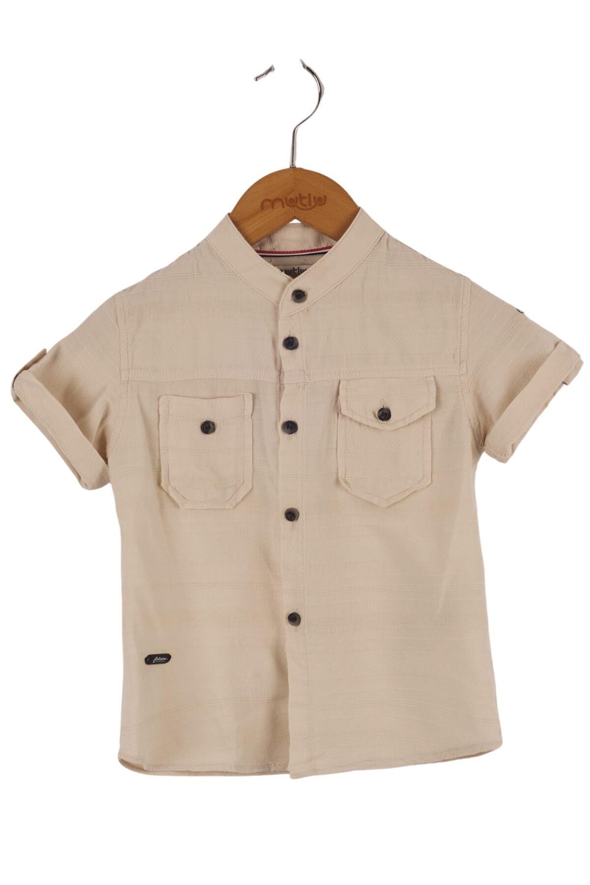 Mutlu Kids Kısa Kollu Erkek Çocuk Gömlek Bej - 7 Yaş