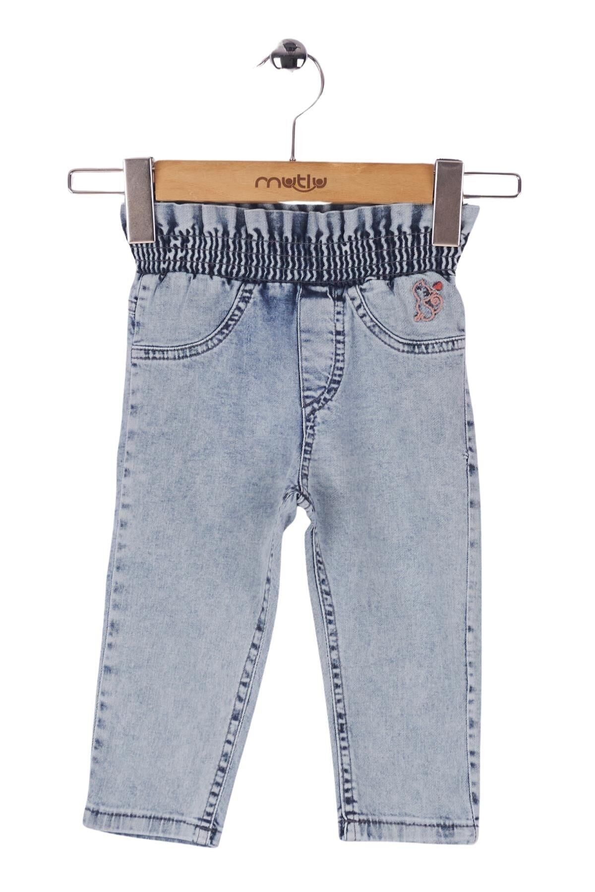 Mutlu Kids Beli Lastikli Kız Bebek Kot Pantolon