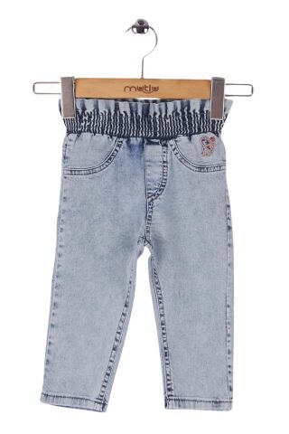 Mutlu Kids Beli Lastikli Kız Bebek Kot Pantolon AÇIK MAVİ KAR - 24-30