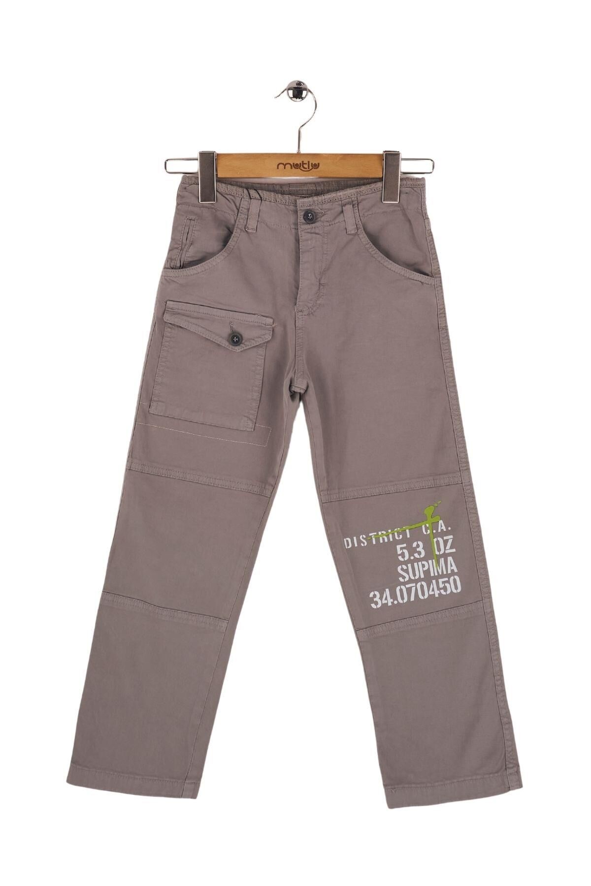 Mutlu Kids Baskı ve Cep Detaylı Erkek Çocuk Pantolon Gri - 9 Yaş