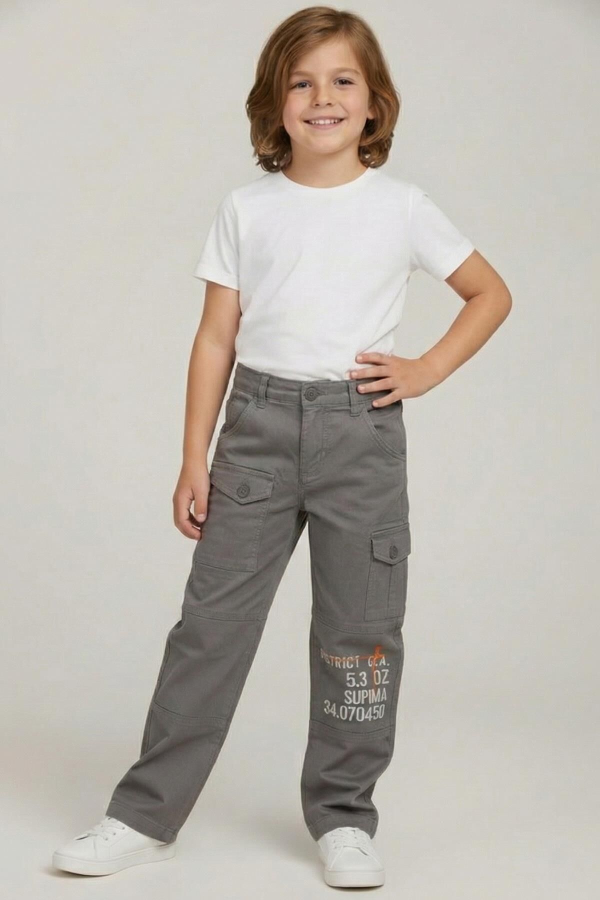 Mutlu Kids Baskı ve Cep Detaylı Erkek Çocuk Pantolon Gri - 9 Yaş