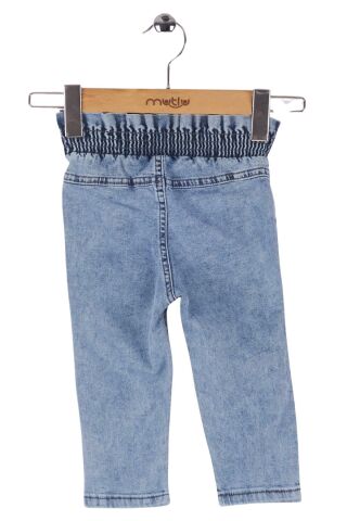 Mutlu Kids Beli Lastikli Kız Bebek Kot Pantolon ORTA MAVİ KAR - 9-12 Ay