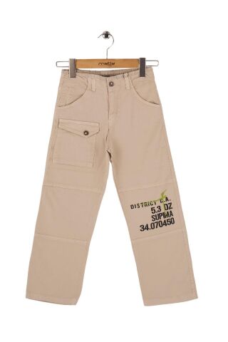 Mutlu Kids Baskı ve Cep Detaylı Erkek Çocuk Pantolon Krem - 5 Yaş