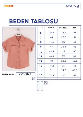 Mutlu Kids Kısa Kol Kız Çocuk Gömlek Beyaz - 13 Yaş
