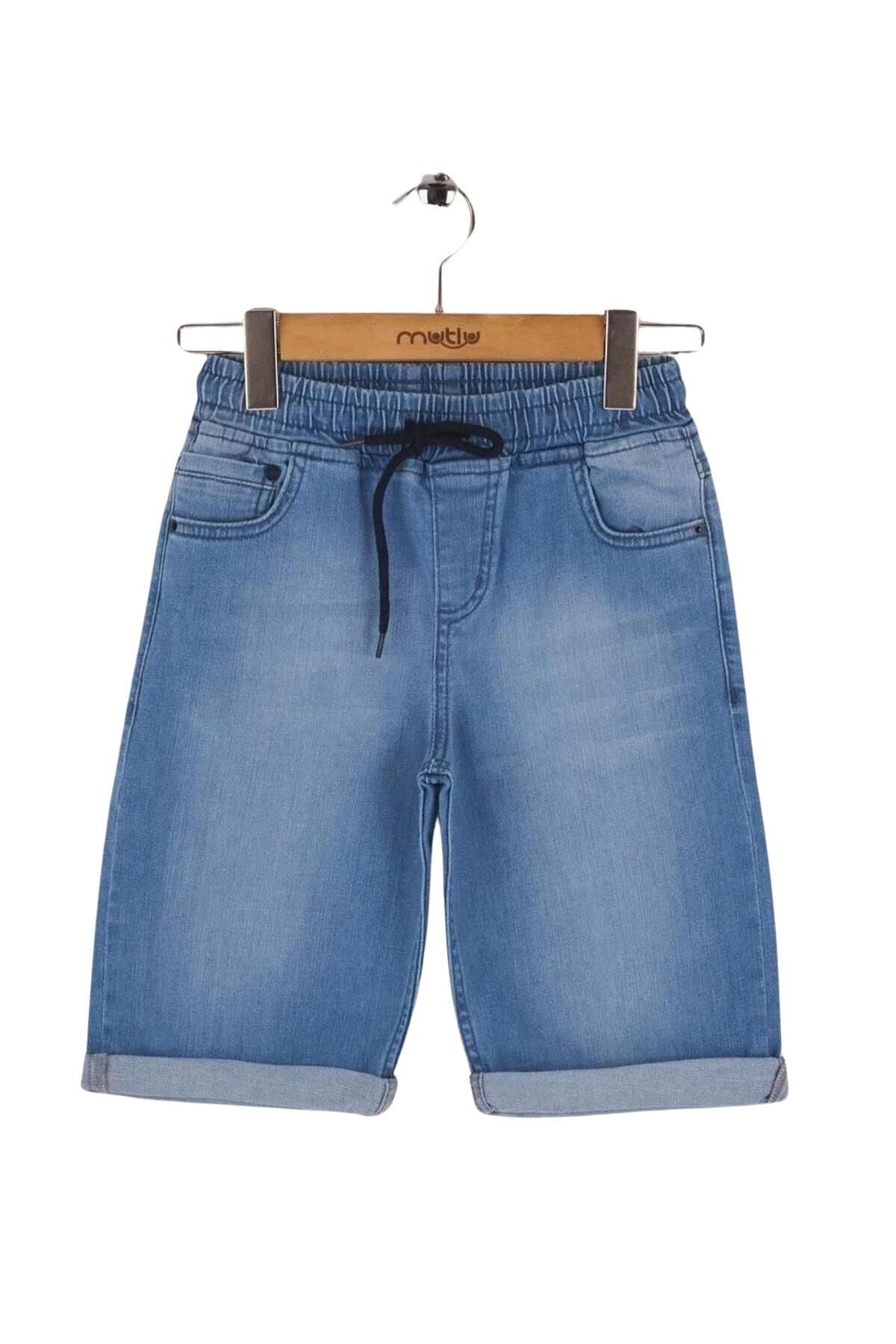 Mutlu Kids Beli Lastikli Erkek Çocuk Kot Kapri Şort Açık Mavi - 11 Yaş