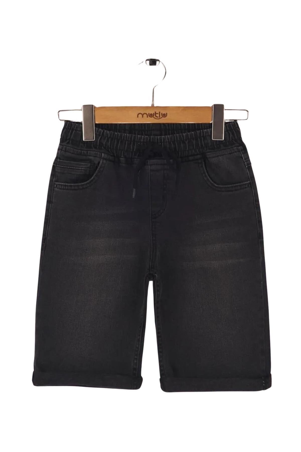 Mutlu Kids Beli Lastikli Erkek Çocuk Kot Kapri Şort Füme - 11 Yaş