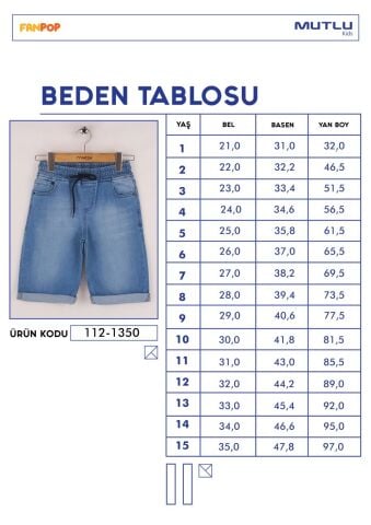 Mutlu Kids Beli Lastikli Erkek Çocuk Kot Kapri Şort BUZ MAVİ - 11 Yaş