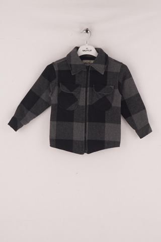 Mutlu Kids Oduncu Ekose Erkek Çocuk Fermuarlı Gömlek FÜME-SİYAH - 5 Yaş