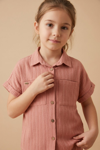 Mutlu Kids Kısa Kol Kız Çocuk Gömlek Pembe - 14 Yaş