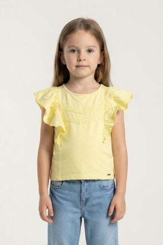 Fırfırlı Sıfır Kol Dantel Detaylı Kız Çocuk Tişört Mavi - 9 Yaş