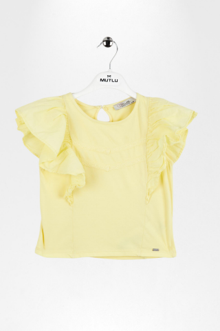 Fırfırlı Sıfır Kol Dantel Detaylı Kız Çocuk Tişört Mavi - 9 Yaş