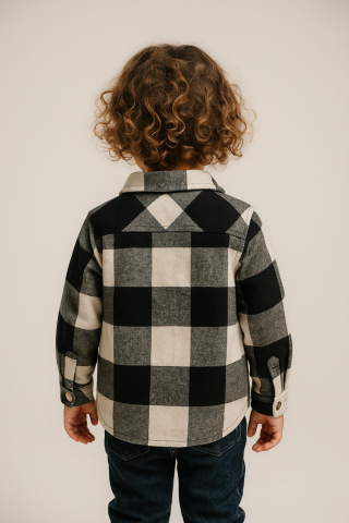 Mutlu Kids Oduncu Ekose Erkek Çocuk Fermuarlı Gömlek SİYAH-BEYAZ - 7 Yaş