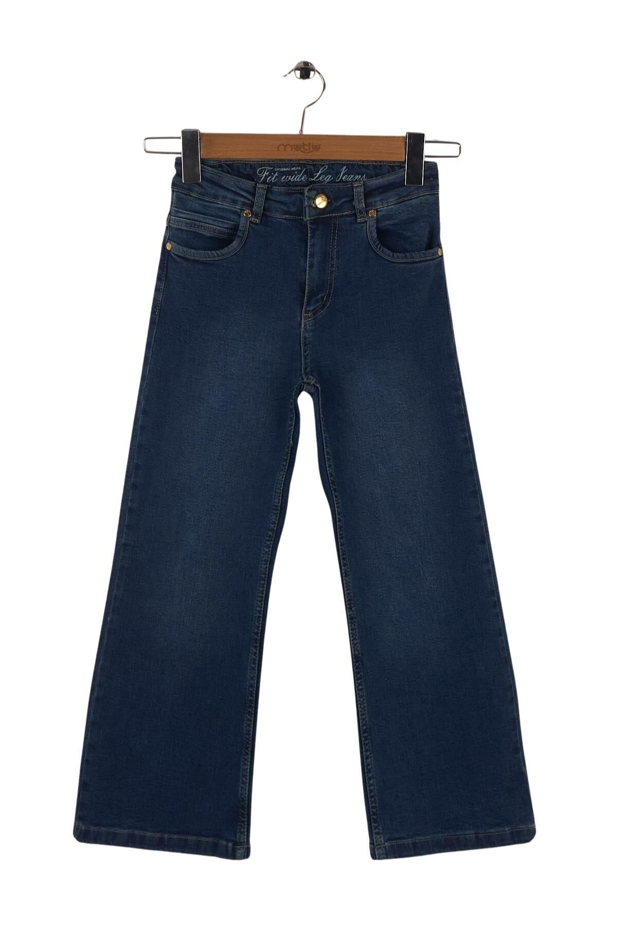 Mutlu Kids Wide Leg Kız Çocuk Pantolon ORTA MAVİ - 9 Yaş