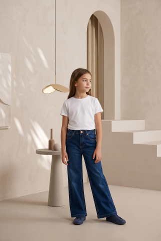 Mutlu Kids Wide Leg Kız Çocuk Pantolon ORTA MAVİ - 9 Yaş
