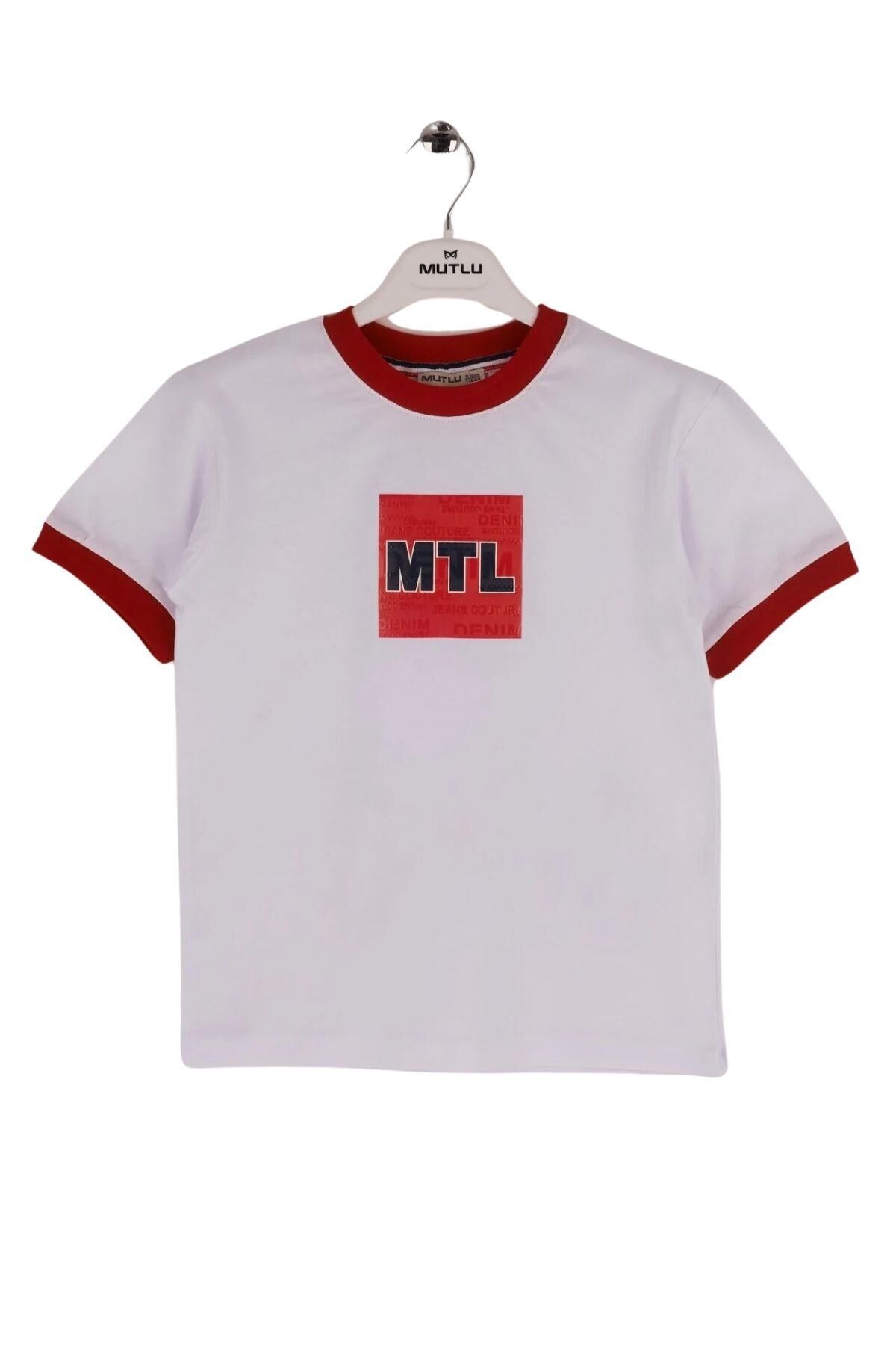 Mutlu Kids Kısa Kollu Erkek Çocuk Tişört BEYAZ-KIRMIZI - 8 Yaş