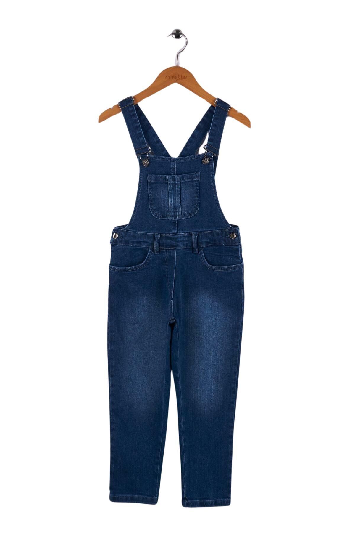 Mutlu Kids Kız Çocuk Kot Salopet Koyu Mavi - 1 Yaş