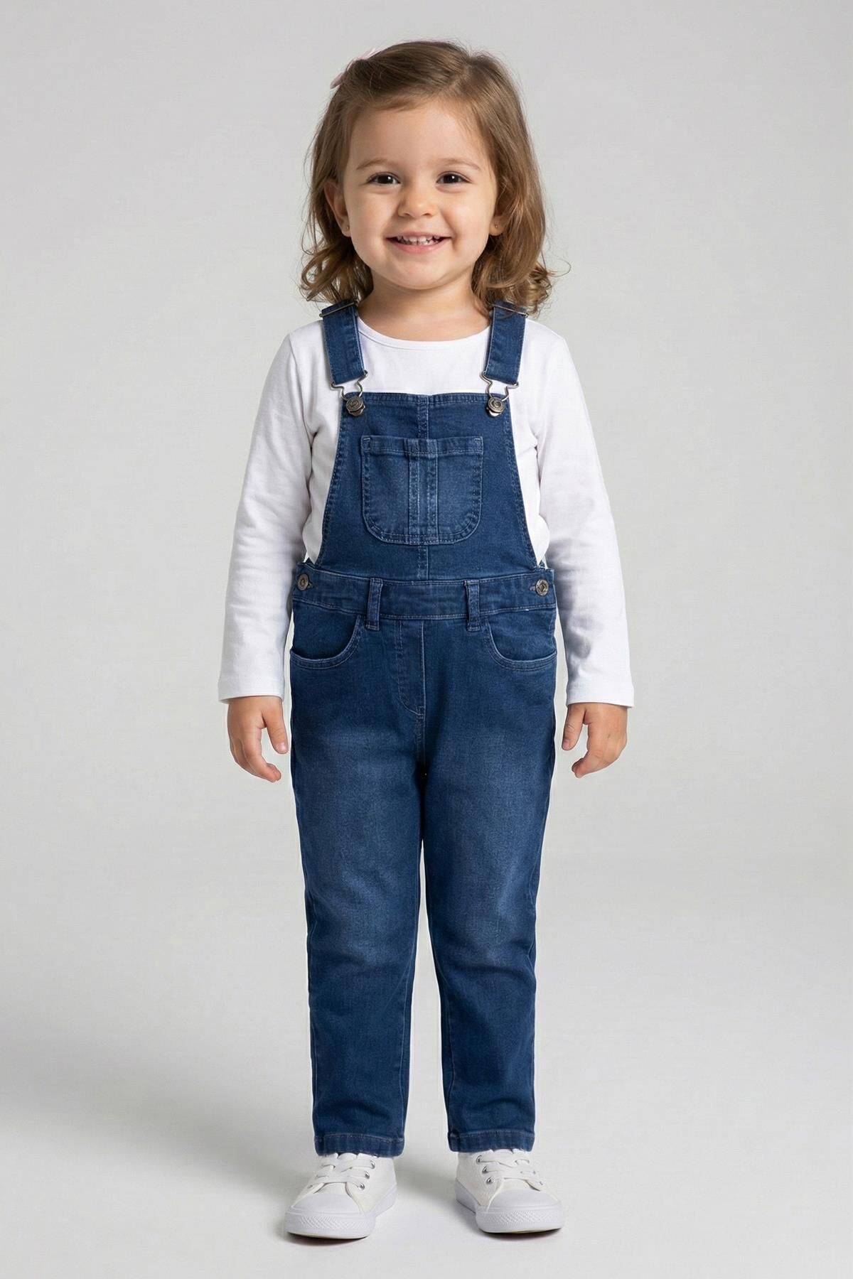 Mutlu Kids Kız Çocuk Kot Salopet Koyu Mavi - 1 Yaş