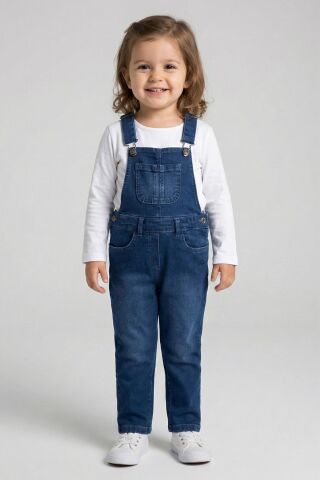 Mutlu Kids Kız Çocuk Kot Salopet Koyu Mavi - 1 Yaş