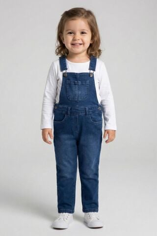Mutlu Kids Kız Çocuk Kot Salopet Koyu Mavi - 1 Yaş