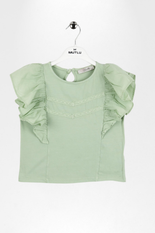 Fırfırlı Sıfır Kol Dantel Detaylı Kız Çocuk Tişört ÇAĞLA - 9 Yaş