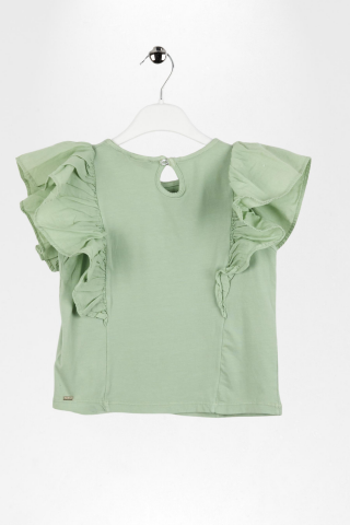 Fırfırlı Sıfır Kol Dantel Detaylı Kız Çocuk Tişört ÇAĞLA - 9 Yaş