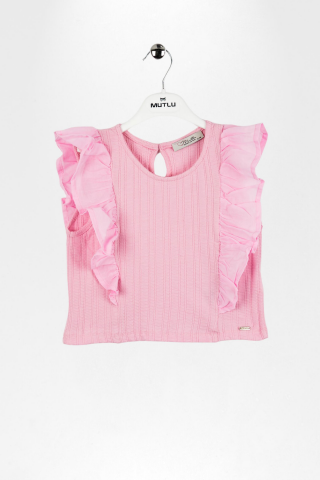 Fırfır Detaylı Sıfır Kol Kız Tişört ÇAĞLA - 9 Yaş