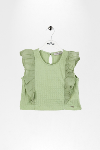 Fırfır Detaylı Sıfır Kol Kız Tişört ÇAĞLA - 9 Yaş