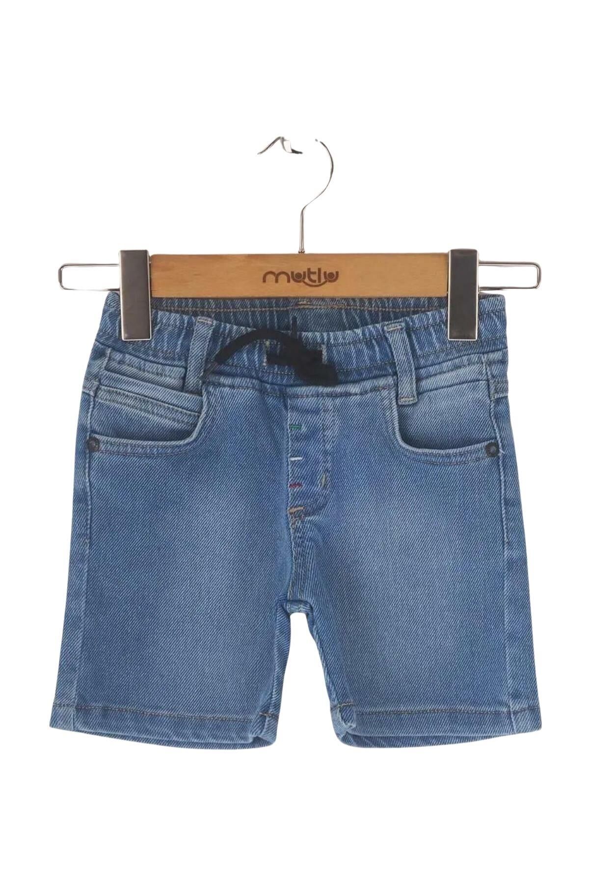 Mutlu Kids Lastikli Bel Erkek Çocuk Bebek Kot Şort Açık Mavi - 1 Yaş