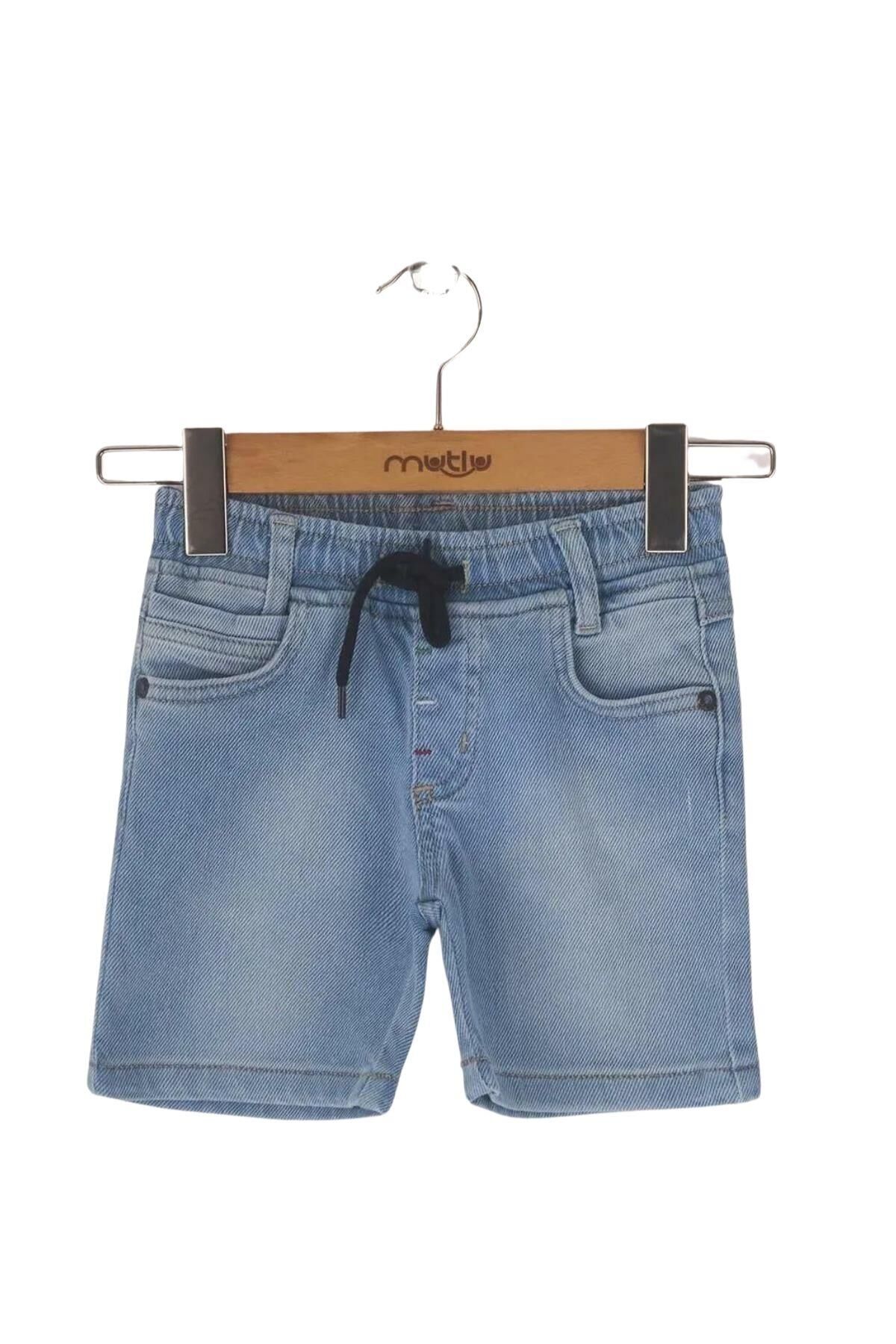 Mutlu Kids Lastikli Bel Erkek Çocuk Bebek Kot Şort BUZ MAVİ - 4 Yaş