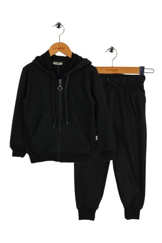 Baykuş Nakışlı Unisex 2'li Takım Siyah - 9 Yaş