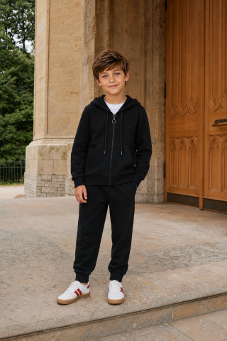 Baykuş Nakışlı Unisex 2'li Takım Siyah - 9 Yaş