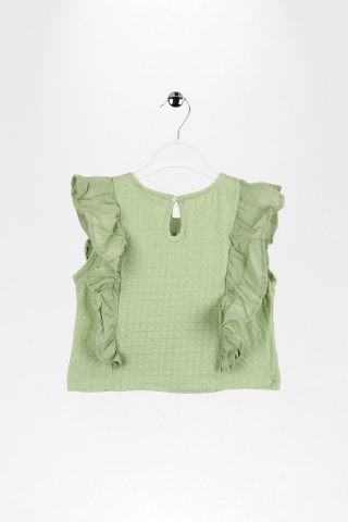 Fırfır Detaylı Sıfır Kol Kız Tişört ÇAĞLA - 9 Yaş