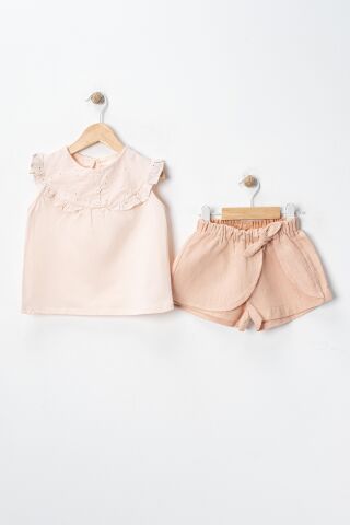 Sıfır Kol Tişörtlü ve Şortlu Kız Çocuk Takım Mavi - 5 Yaş