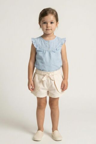 Sıfır Kol Tişörtlü ve Şortlu Kız Çocuk Takım Mavi - 5 Yaş