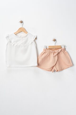 Sıfır Kol Tişörtlü ve Şortlu Kız Çocuk Takım Mavi - 5 Yaş