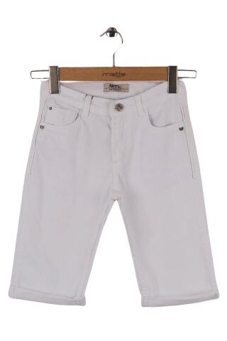 Mutlu Kids Cepli Erkek Çocuk Gabardin Kapri Şort Beyaz - 6 Yaş