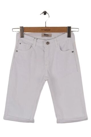 Mutlu Kids Cepli Erkek Çocuk Gabardin Kapri Şort Beyaz - 6 Yaş