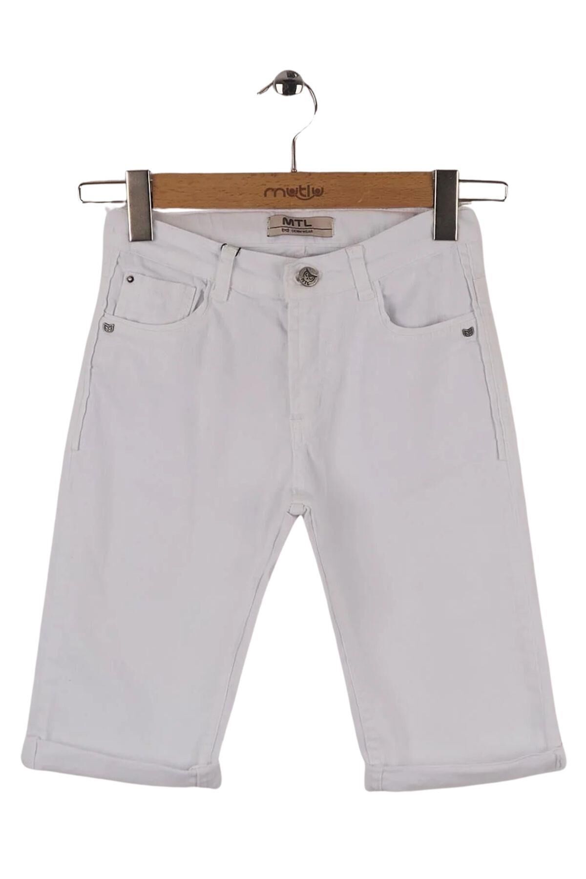 Mutlu Kids Cepli Erkek Çocuk Gabardin Kapri Şort Beyaz - 9 Yaş