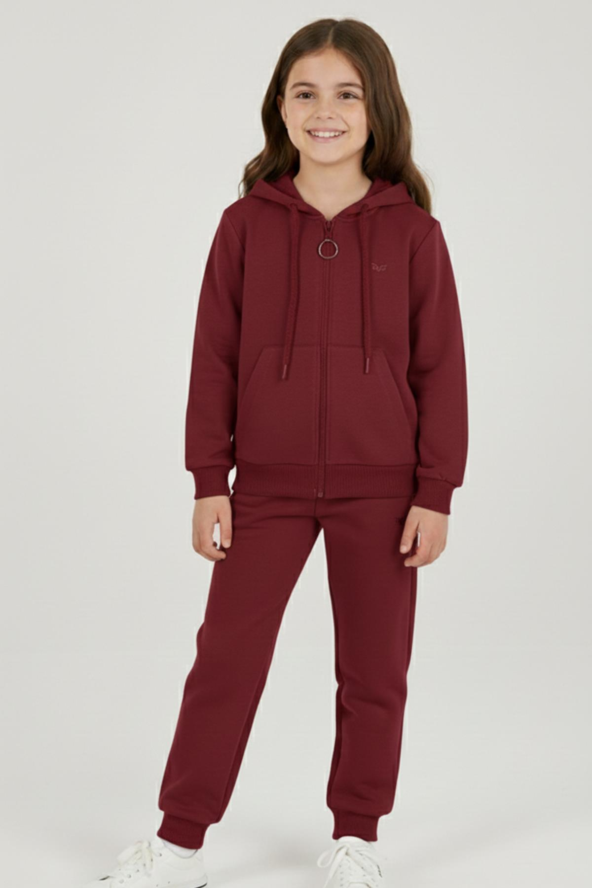 Baykuş Nakışlı Unisex 2'li Takım Bordo - 9 Yaş