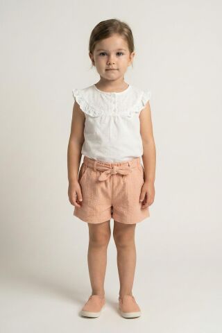 Sıfır Kol Tişörtlü ve Şortlu Kız Çocuk Takım EKRU - 5 Yaş