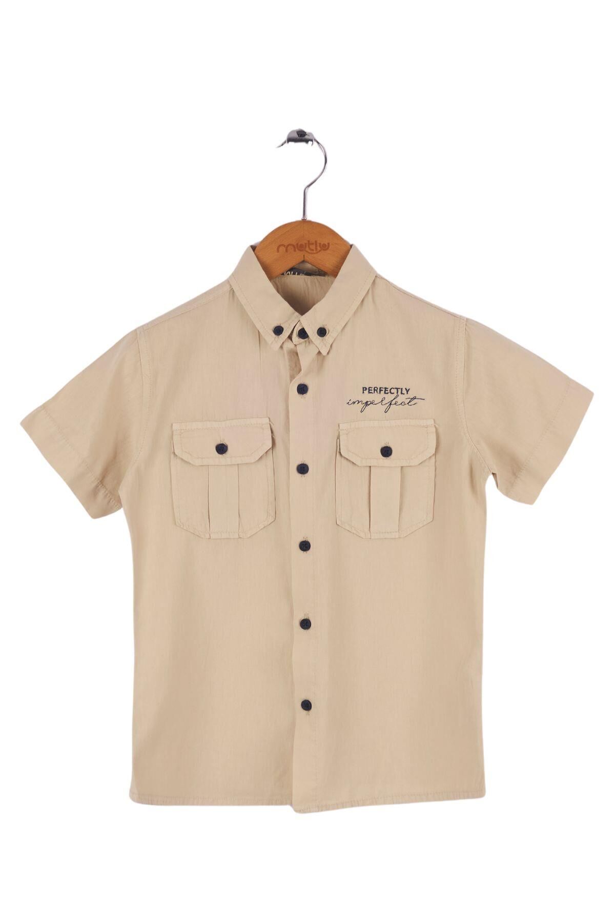Mutlu Kids Kısa Kollu Erkek Çocuk Gömlek Bej - 15 Yaş