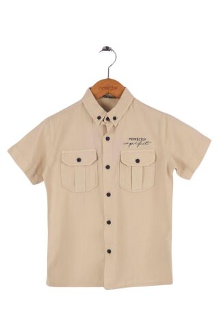 Mutlu Kids Kısa Kollu Erkek Çocuk Gömlek Bej - 15 Yaş