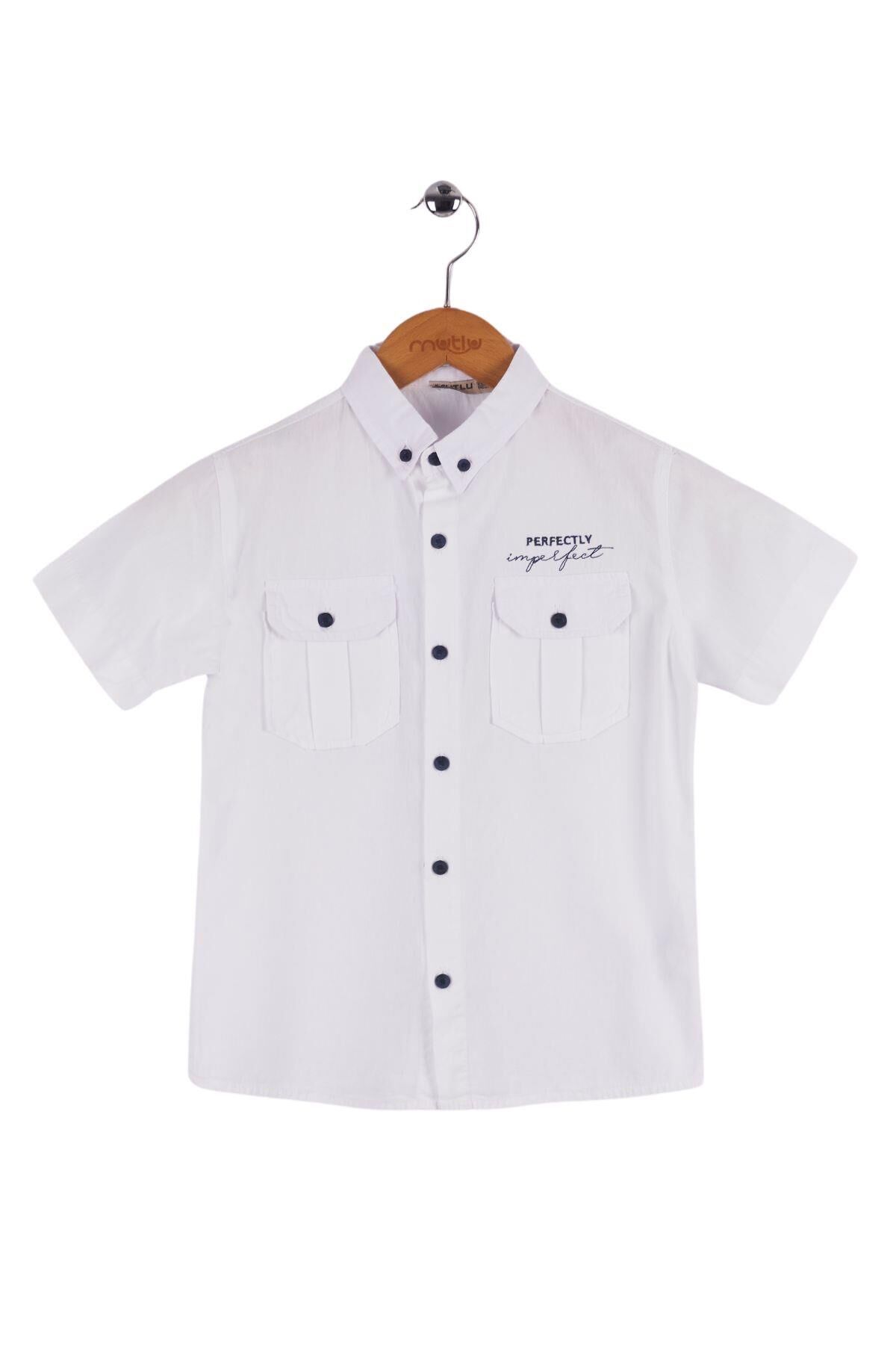 Mutlu Kids Kısa Kollu Erkek Çocuk Gömlek Beyaz - 12 Yaş